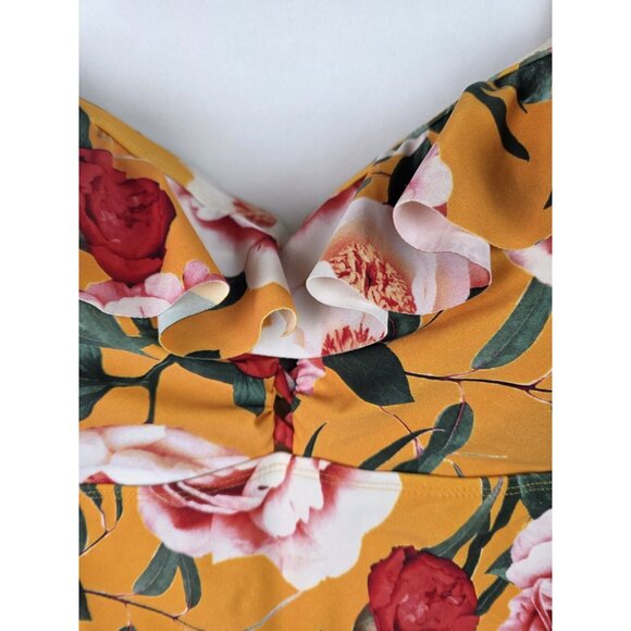 Torrid Women's One Piece Swimsuit Plus Size 2X Yellow Floral Ruffle Swim - Picture 5 of 13